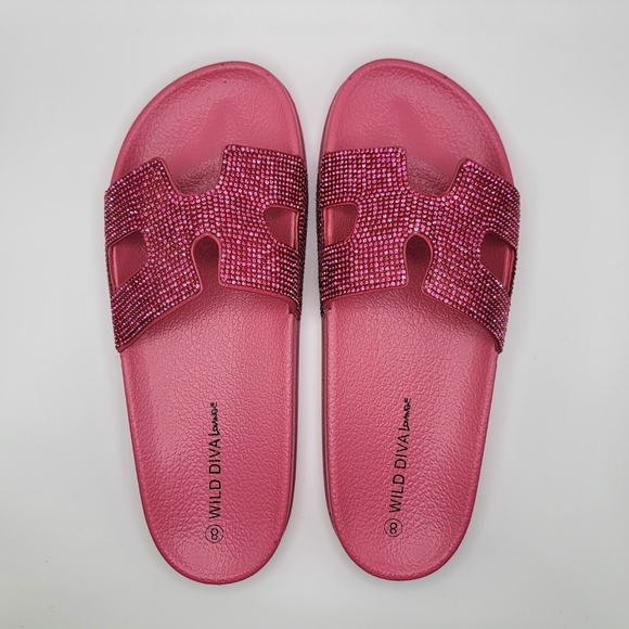 NWT Karlie Pink with Gemstones Fashion Nova Casual Slip-On Slides in Size 8 - Picture 4 of 4
